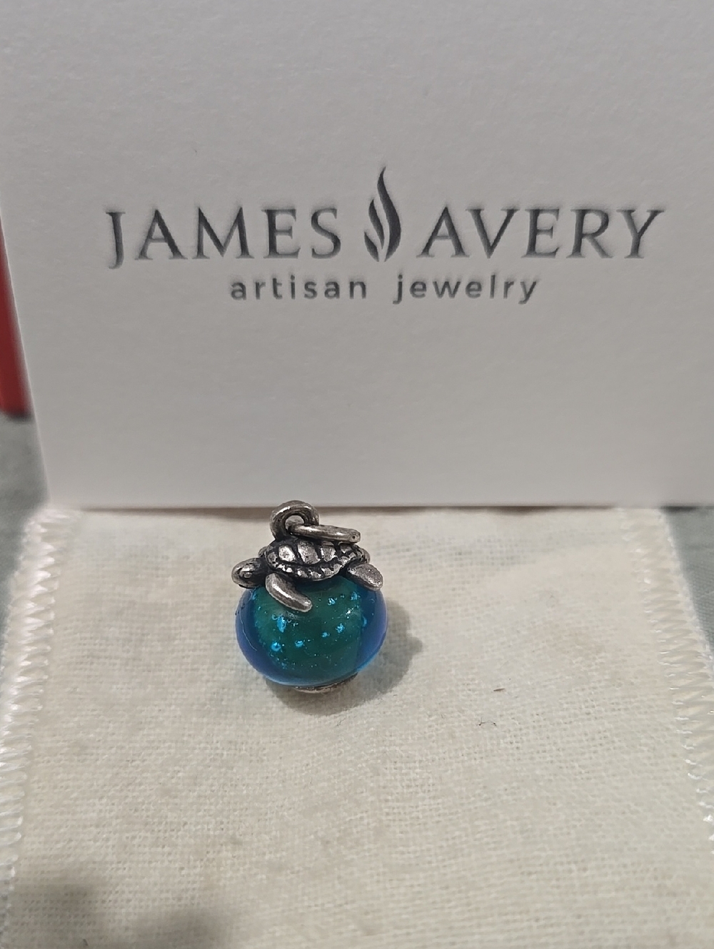 James Avery Blue Teal Sea Turtle Glass Charm *RETIRED*